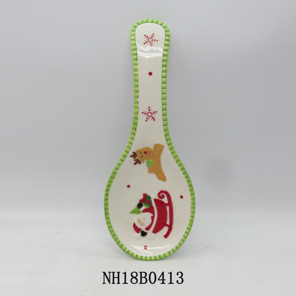 Hand Painted Stoneware Ceramic Christmas Santa Claus Kitchen Spoon Rest