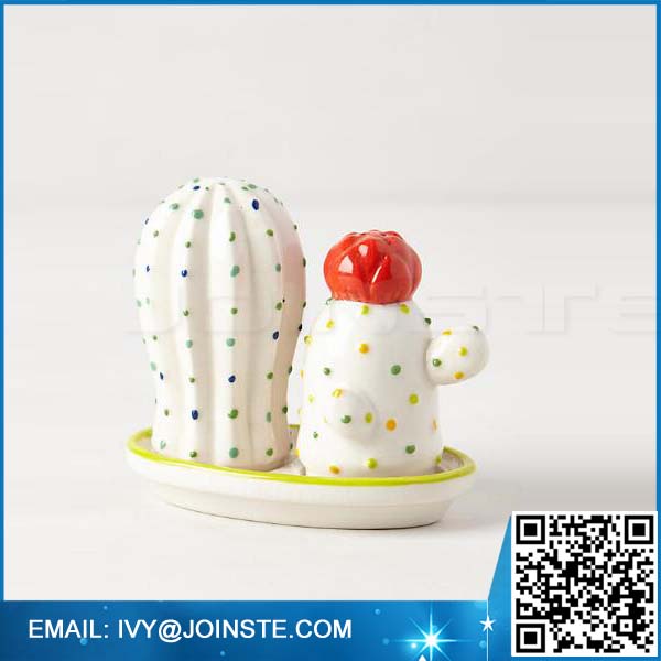 Custom ceramic cactus salt and pepper shakers