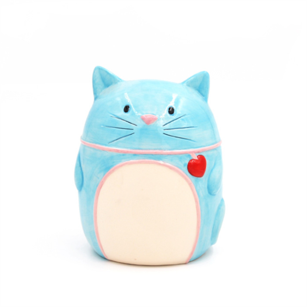 Hand painting   money bank   , blue ceramic cat money bank money box for kids