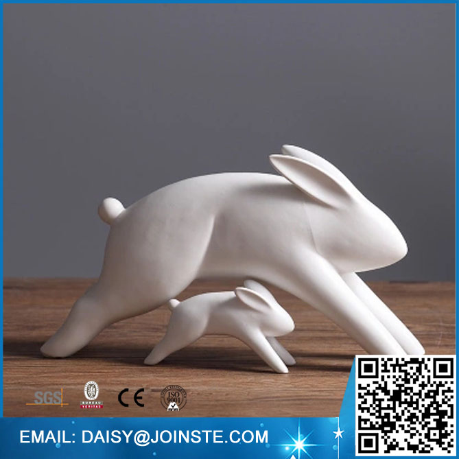 White porcelain Mum and baby rabbit, ceramic bunny figurines, pottery animal