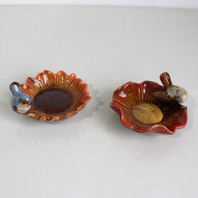 Custom creative brown color flower shape ceramic jewelry ring holder