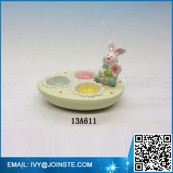 Ceramic Easter rabbit egg tray porcelain tray for chicken egg