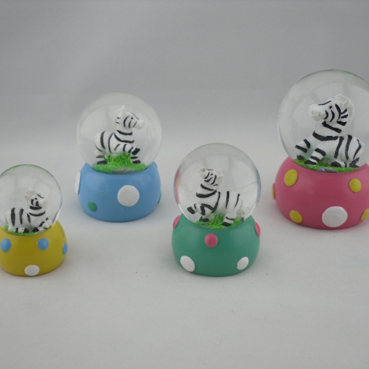 Custom resin animal figurine snow globe , cute zebra snow globes for gift