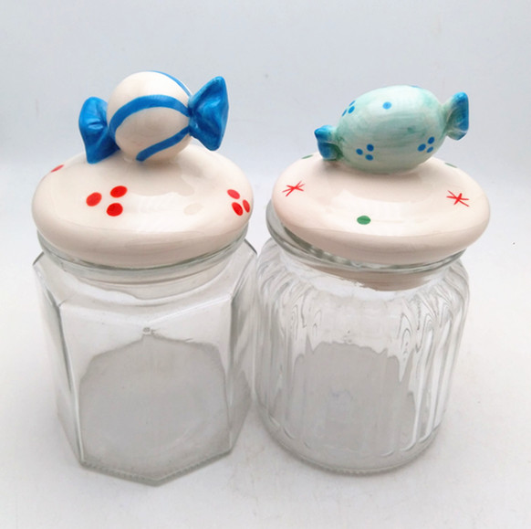 Ceramic candy lid glass sugar jars ,candy canisters