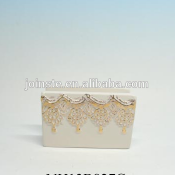 Custom white rectangle shape noble ceramic napkin holder for restaurant