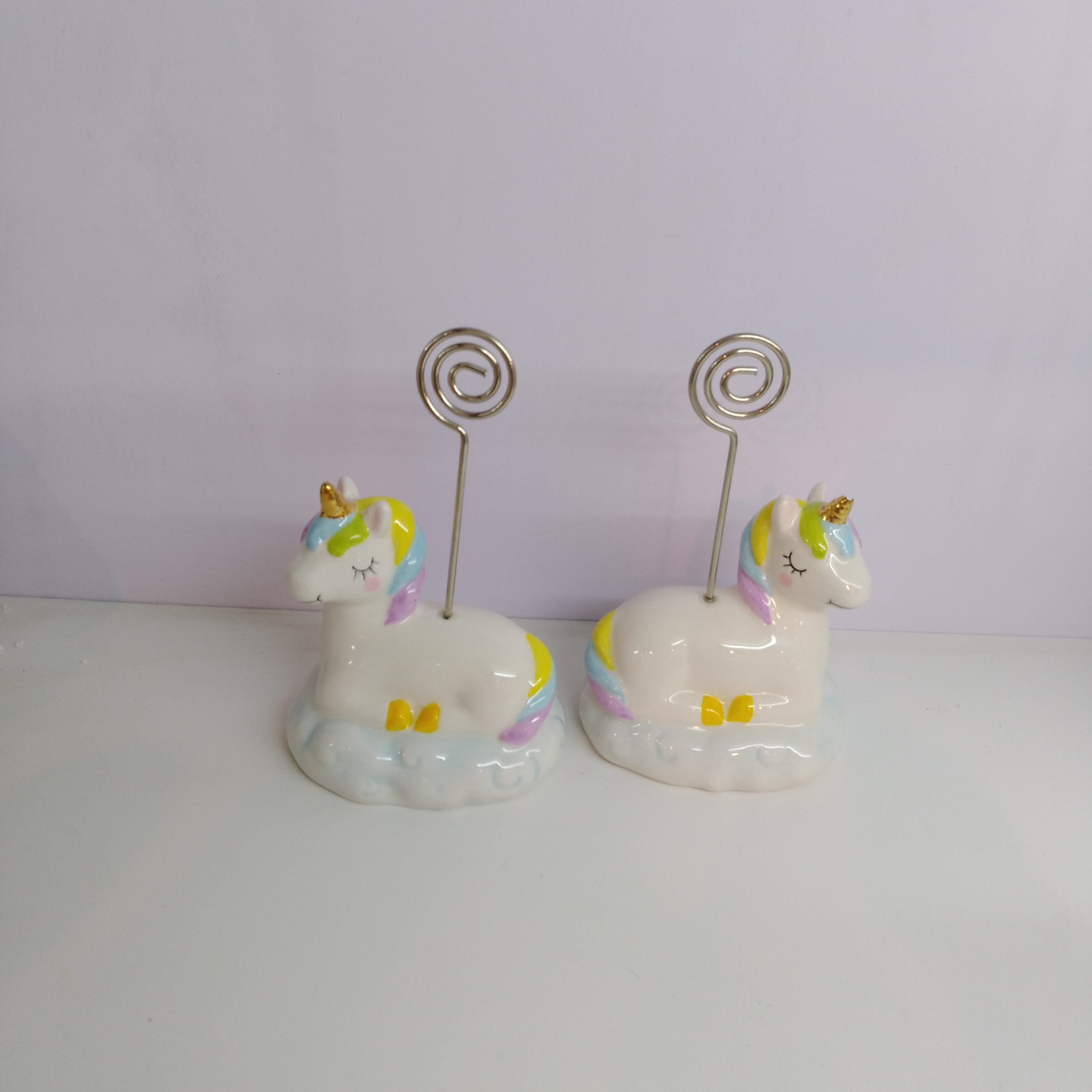 Photo/ Card Holders with Ceramic Unicorn Shaped Base