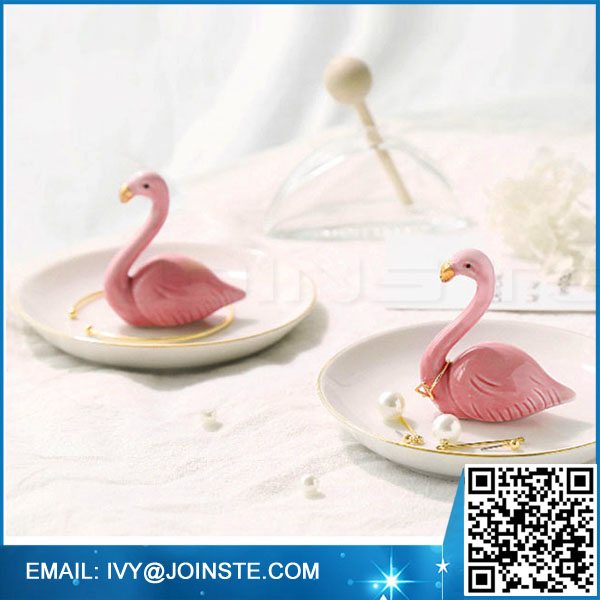 Adorable Ceramic Jewelry Ring Holder Small Rack Rings Chain Bracelets Earrings Trays (Flamingos)