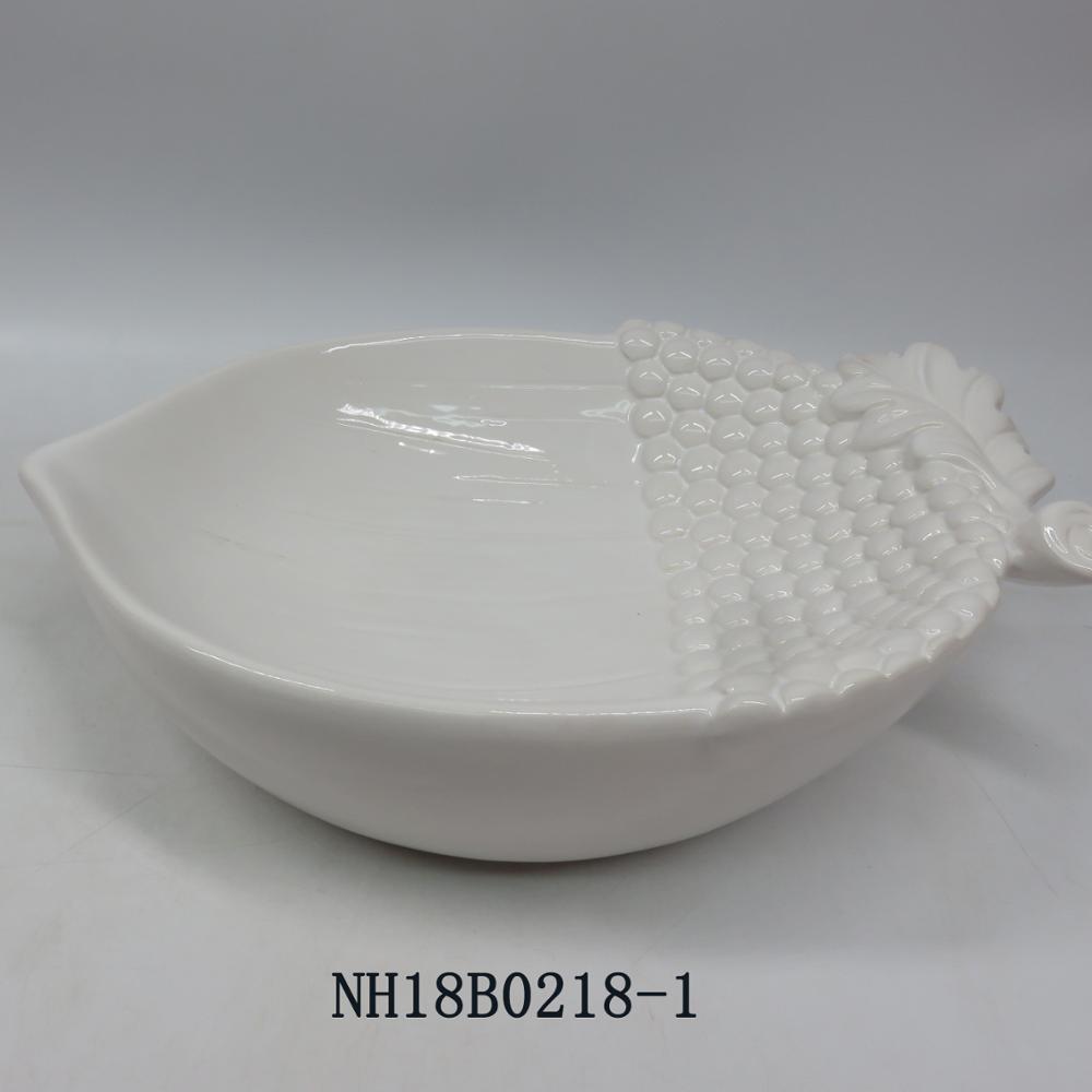 Oval Acorn White Ceramic Vegetable Bowl