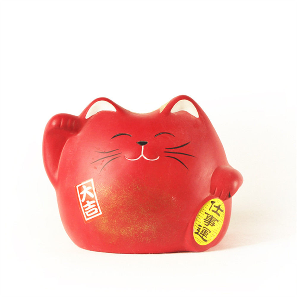 Hot sale  red lucky cat  moenybank ceramic  money coin bank  money piggy bank