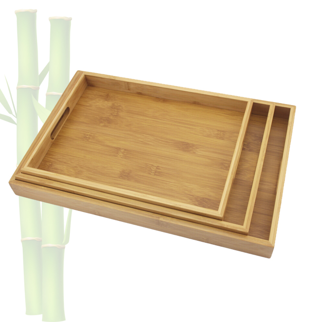 Bamboo Serving Tray w/Handles: Serve food, coffee or tea, or use as a party platter; decorative rectangular ottoman tray
