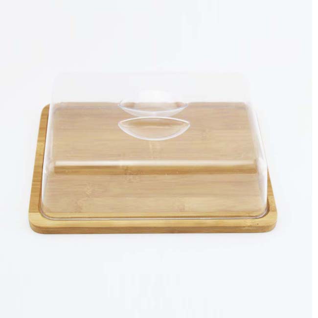 Bamboo Butter Serving Dish, Cutting Board Serving Tray with Clear Acrylic Cover