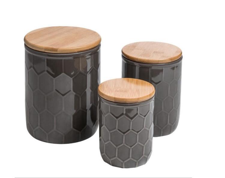 American village beehive bamboo cover ceramic storage can, ceramic storage jar with lid