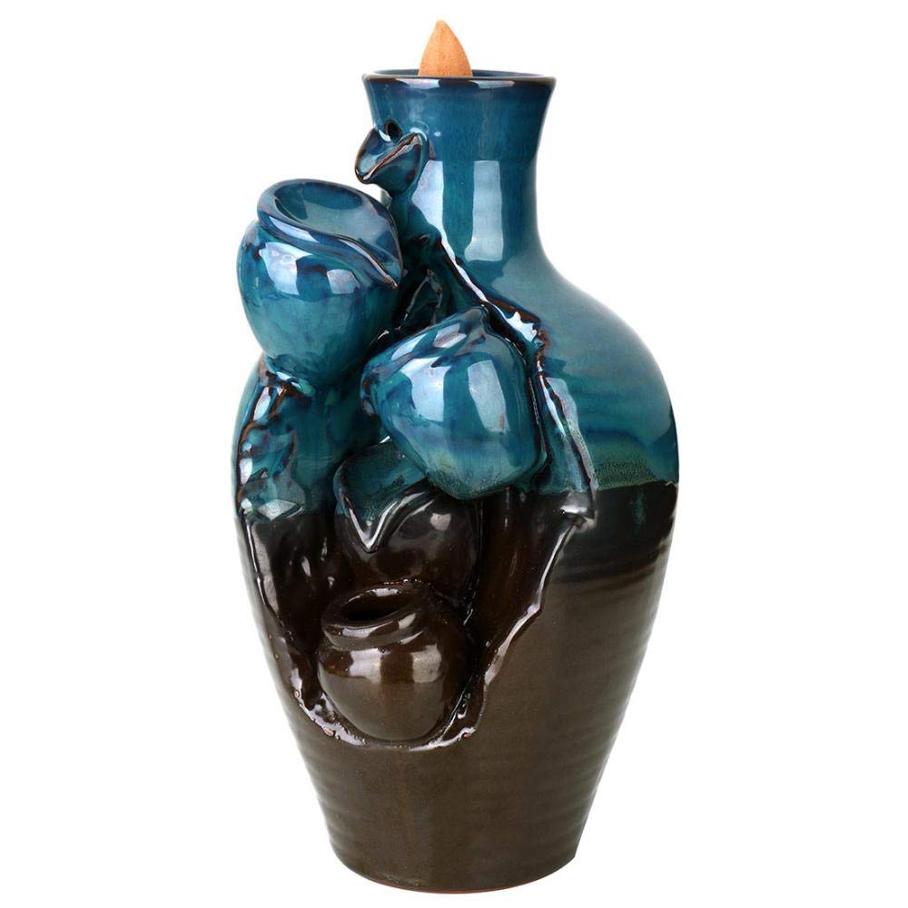 Ceramica riflusso bruciatore di incenso Blu Jar Cascata incenso fumo Holder fiume di incenso per la decorazione domestica