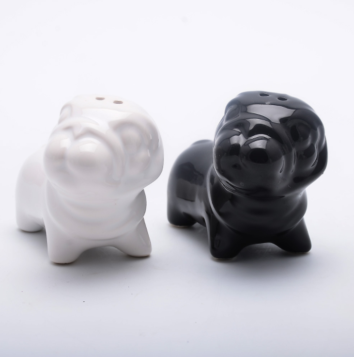 Ceramic   pug dog shape   salt and pepper shaker hand made  mini  salt and pepper shaker