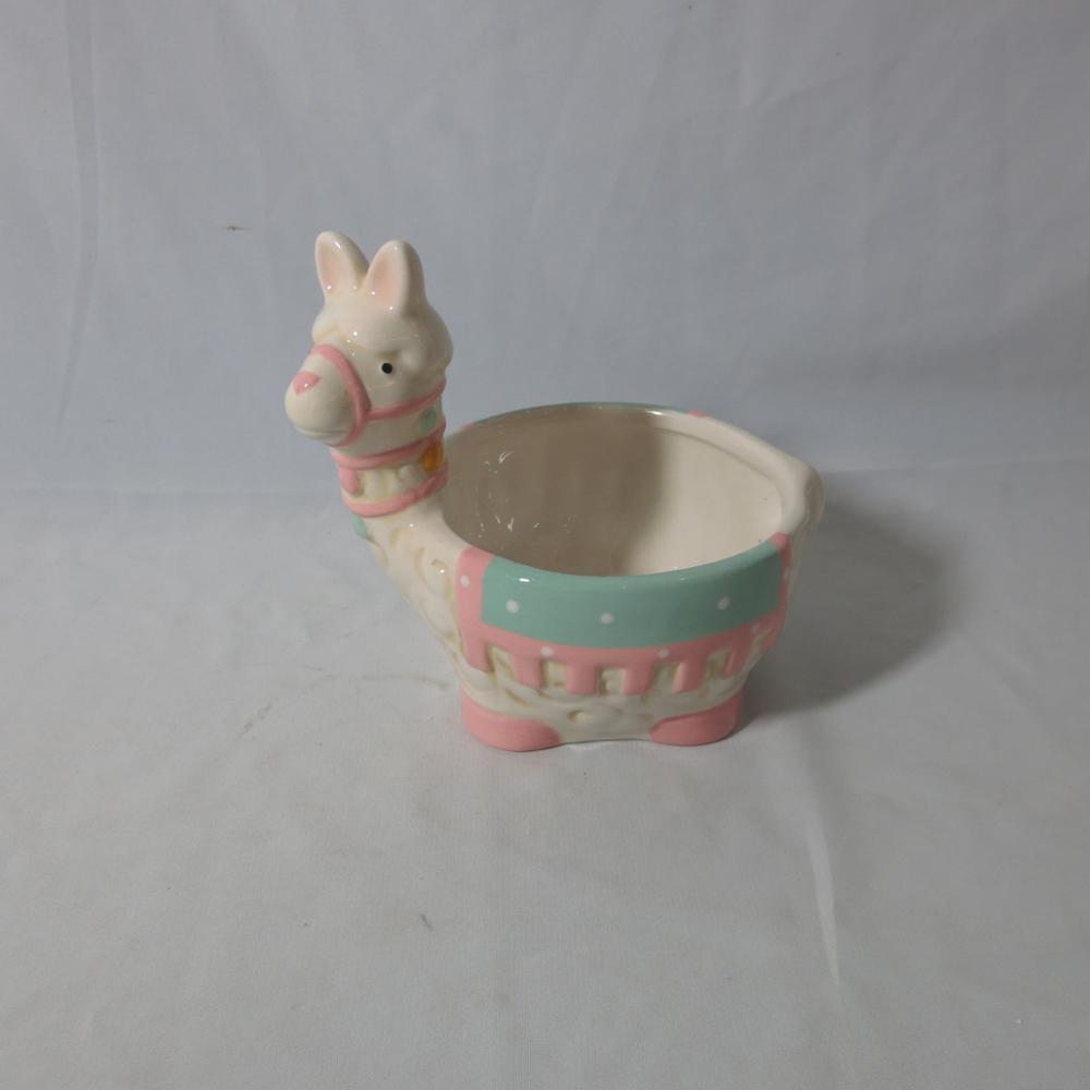 5.5" White Decorated Embossed Ceramic Llama Shaped Planter Succulent Flower Pot