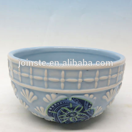Custom handmade painting retro blue ceramic soup bowl oatmeal bowl