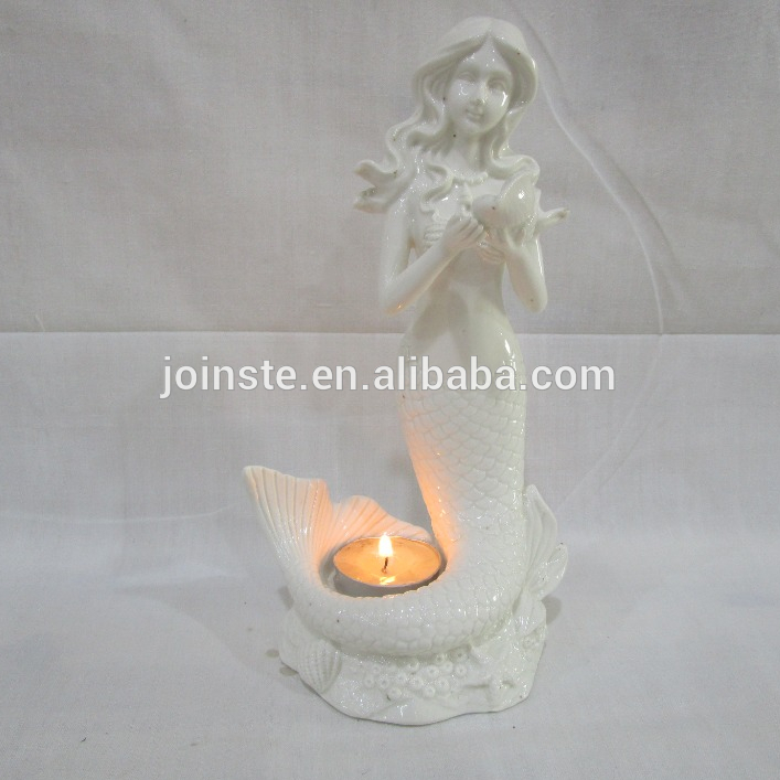Customwhite mermaid shape candle stand ceramic candle holder high quality