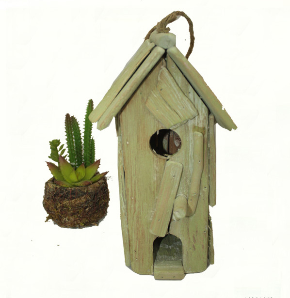 Natural wood birdhouse,primitive  bird house with double room