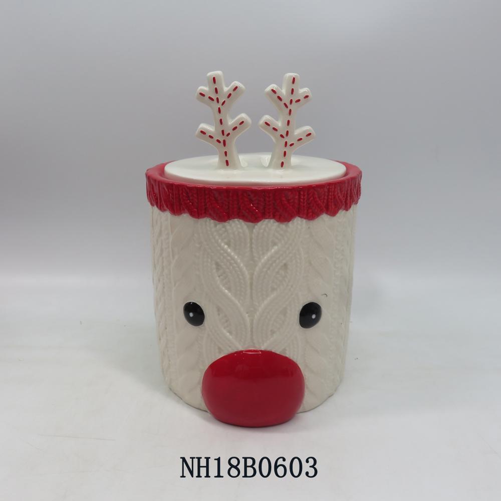 Wholesalers high quality christmas decorative deer pattern ceramic cream jar candy pot