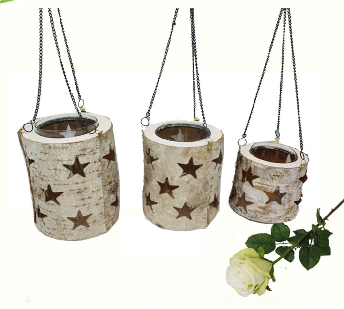 Birch hanging hurricane lantern