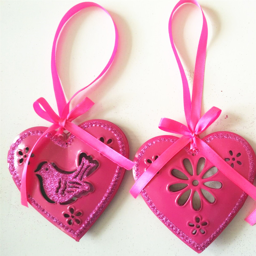 Pink heart ornaments , home decoration wrought iron hanging ornaments customized
