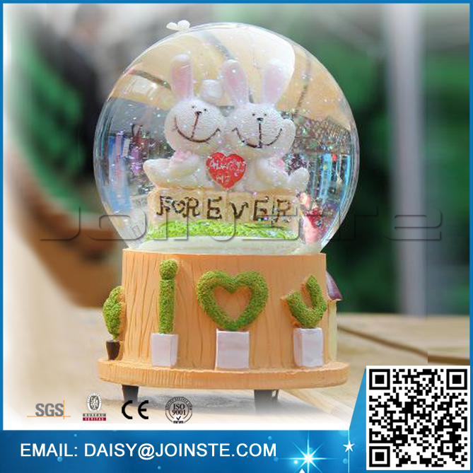 Couple rabbits music snow globe for valentine day gifts