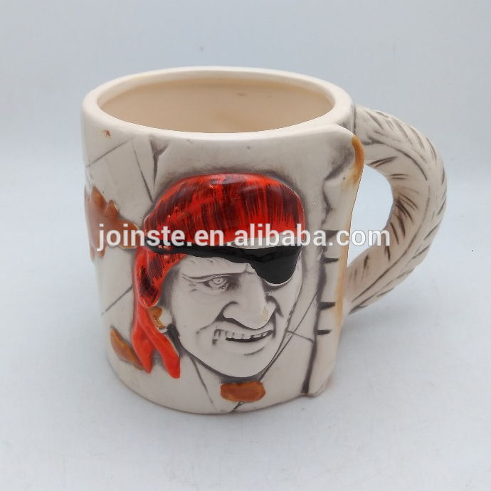 Handmade figure painted ceramic coffee mug