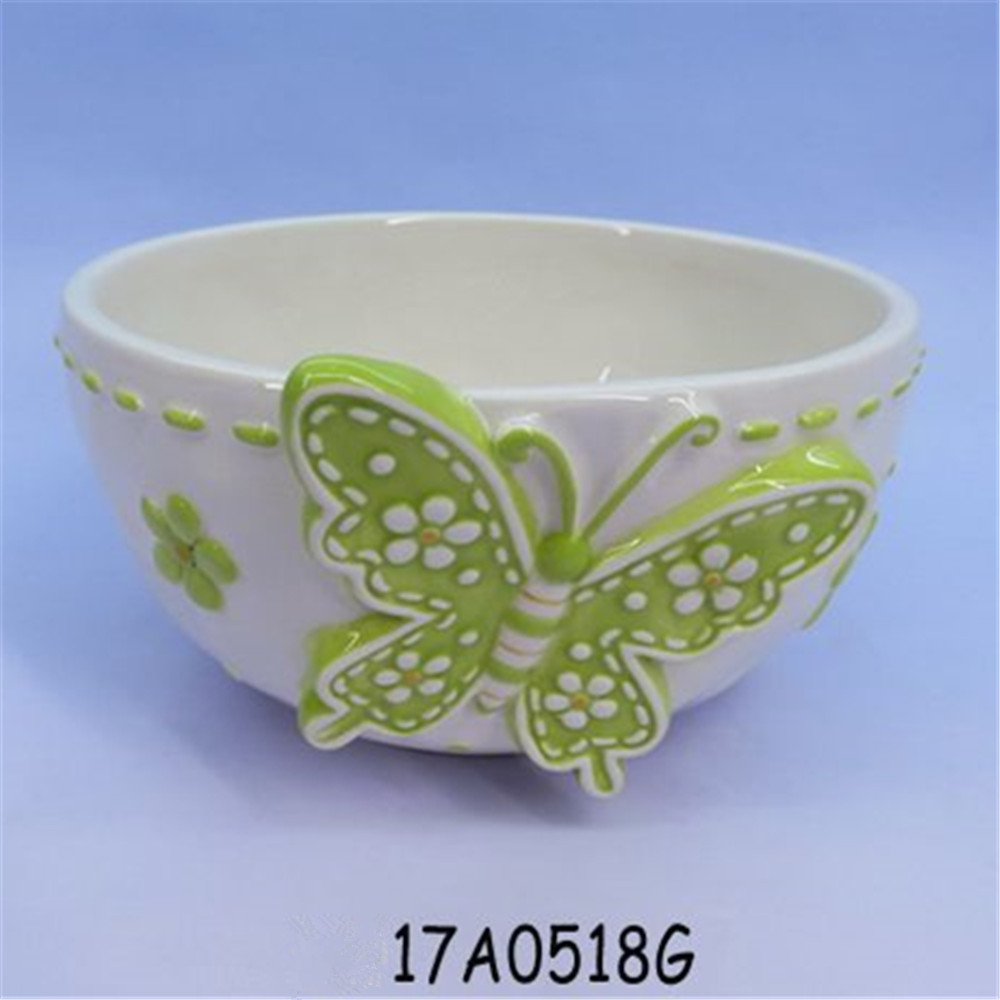 Hand painted ceramic bowl , custom ceramic noodle bowl with butterfly figurine