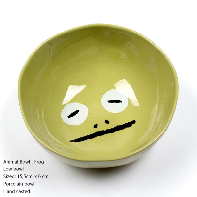 Custom good qualtity green flog ceramic noodle bowl soup bowl for kids