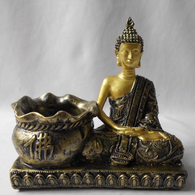 Resin Gold Buddha with T-light Candle Holder Meditation Statue