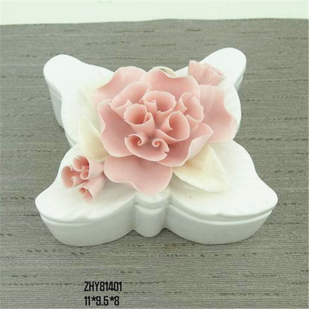 Custom white  butterfly shape  jewellery box  ceramic flower  jewellery gifr box