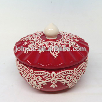 Custom red color round shape retro ceramic ring jewelry box