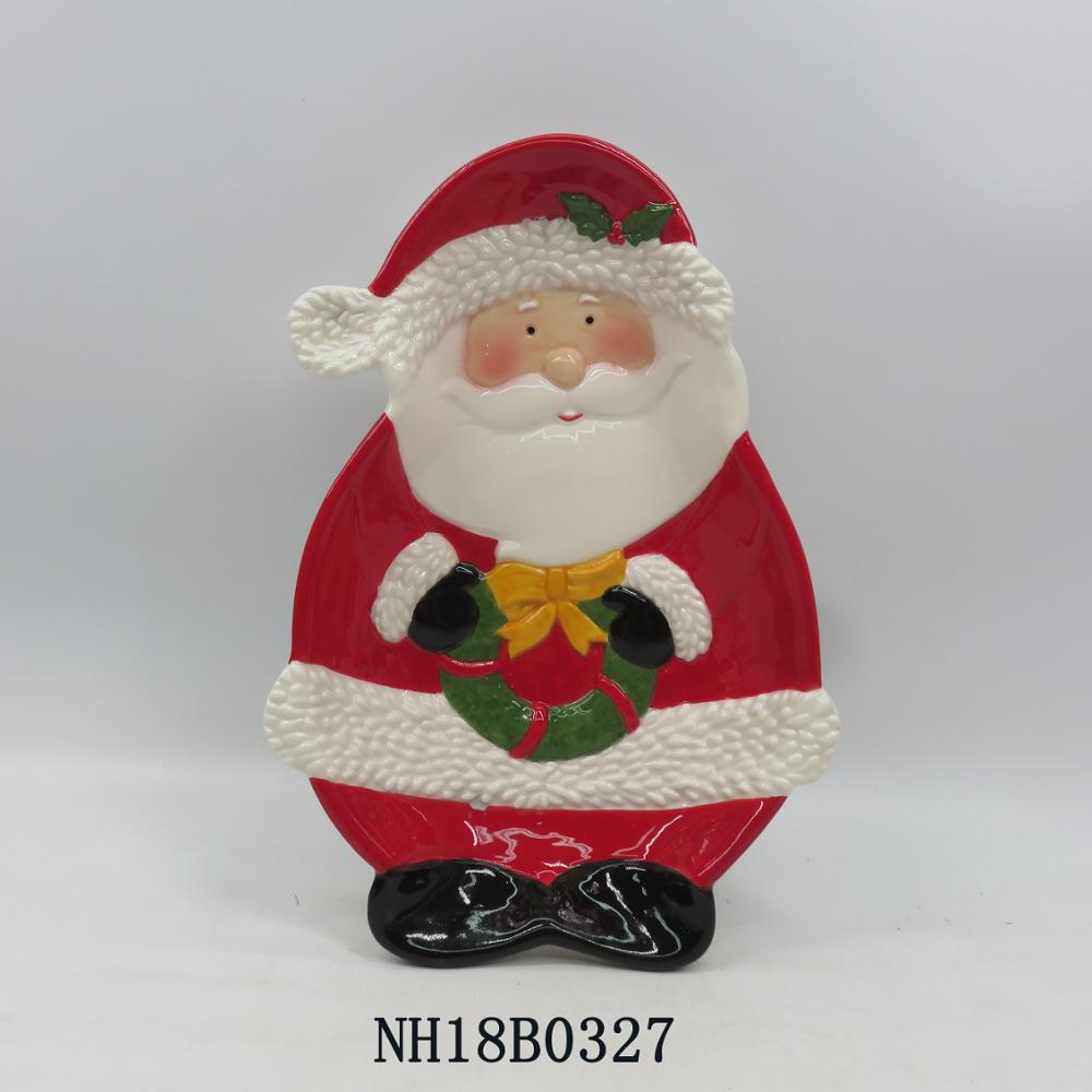 2019 Christmas decorative santa-shaped ceramic plate