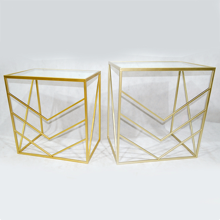 Golden customized balcony living room glass top tetragonum coffee table