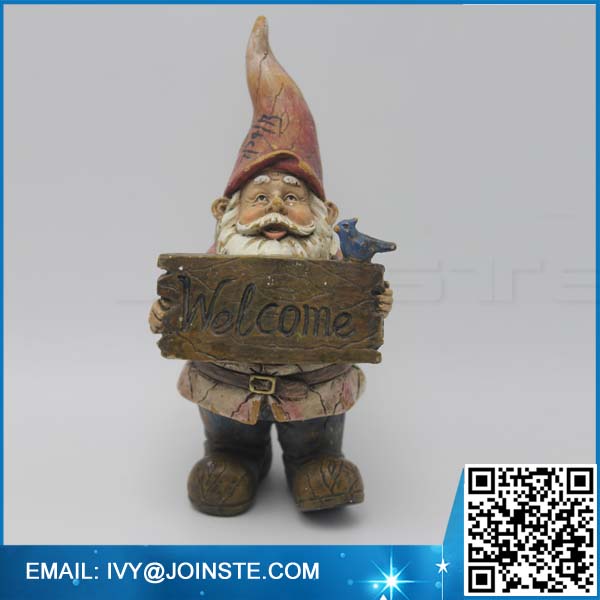 Welcome garden decoration gnome figurines ,small size resin gnome figurine manufacture