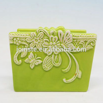 Custom green rectangle 3d painting ceramic bar napkin holder napkin holder for restaurant