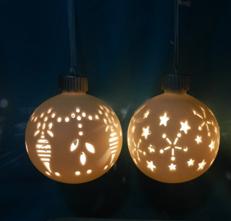 Ceramic hanging christmas ball with hollow and  LED light
