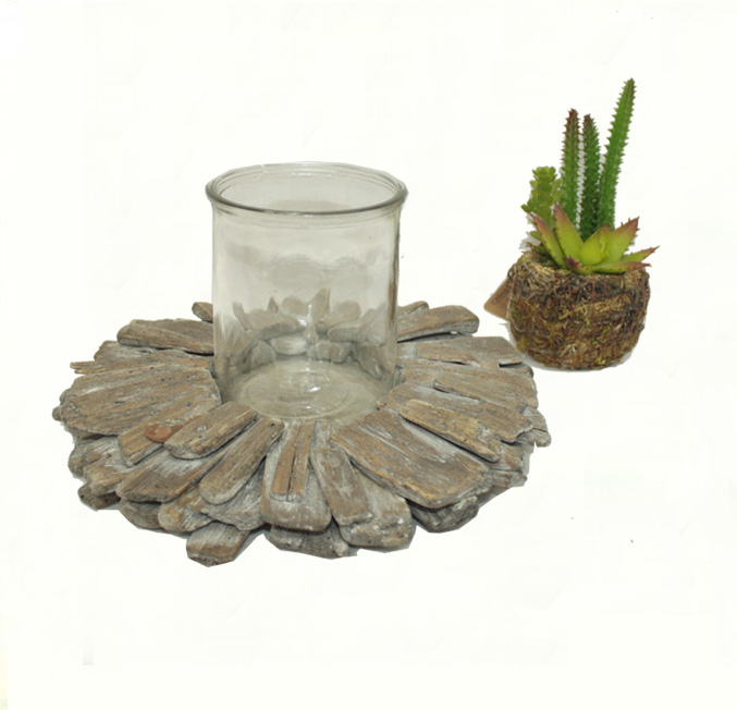 Tableware wooden candle stand with glass