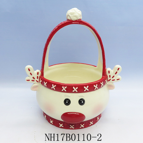 Rudolph Reindeer Basket , Ceramic Christmas Candy Dish