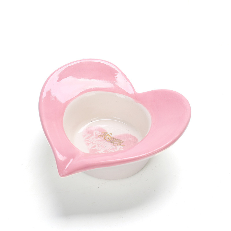 Chinese wholesale porcelain heart shaped  ceramic plates dishes white and pink bowl