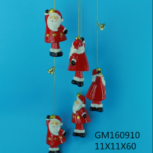 Ceramic Christmas wind chimes, 5 Santa