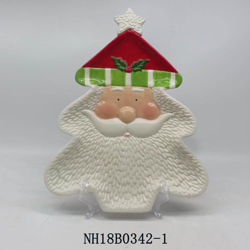 Santa figural Christmas Tree shape cookie dish service plate
