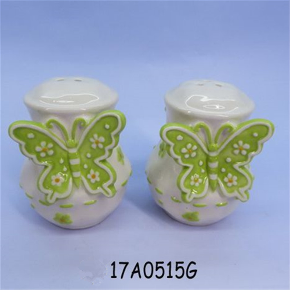 Hand painted butterfly ceramic pottery salt pepper shakers kitchen salt shakers wholesale