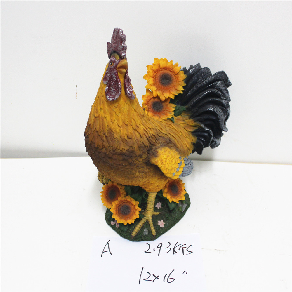 Garden Rooster Statue , Resin Decoration Rooster statues with flower
