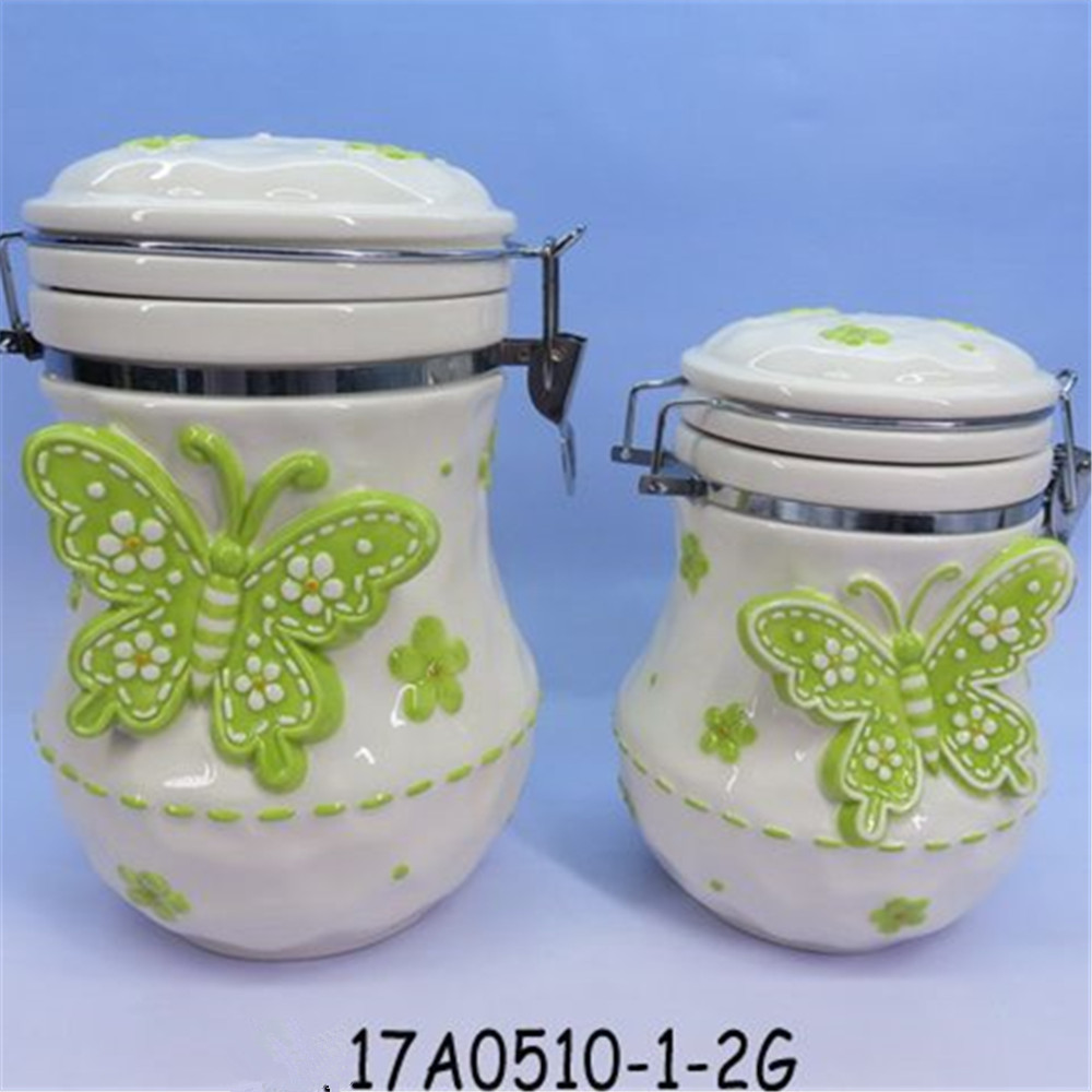 Ceramic butterfly Cookie Jar – Sealable Kitchen Canister set for food storage