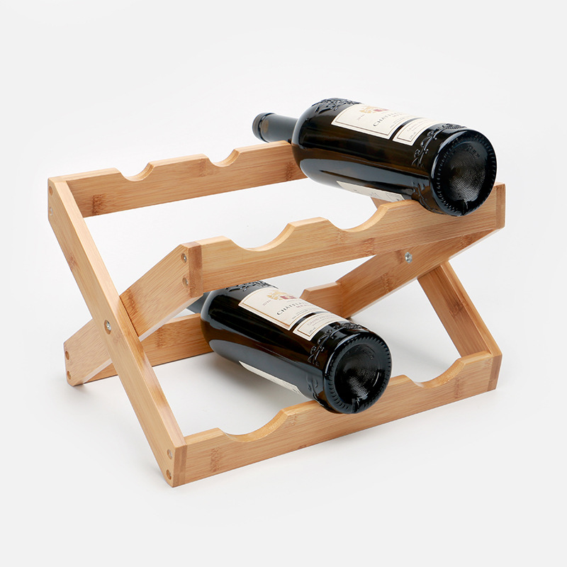 Natural Bamboo Foldable Countertop Wine Rack 6-bottles No Assembly Required