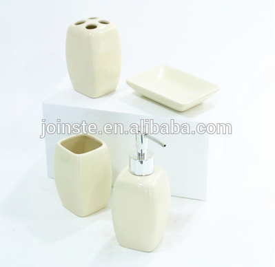 Ceramic bath bottle and soap dispenser set