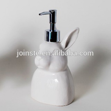 Customized white bunny shape ceramic lotion pump bottle liquid container