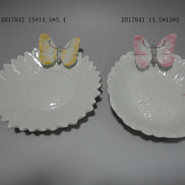 Butterfly Ring Holder Dish, Cute Peach and White Ceramic Engagement and Wedding Ring Holder