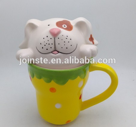 Cute little dog lid children gift ceramic cup mug